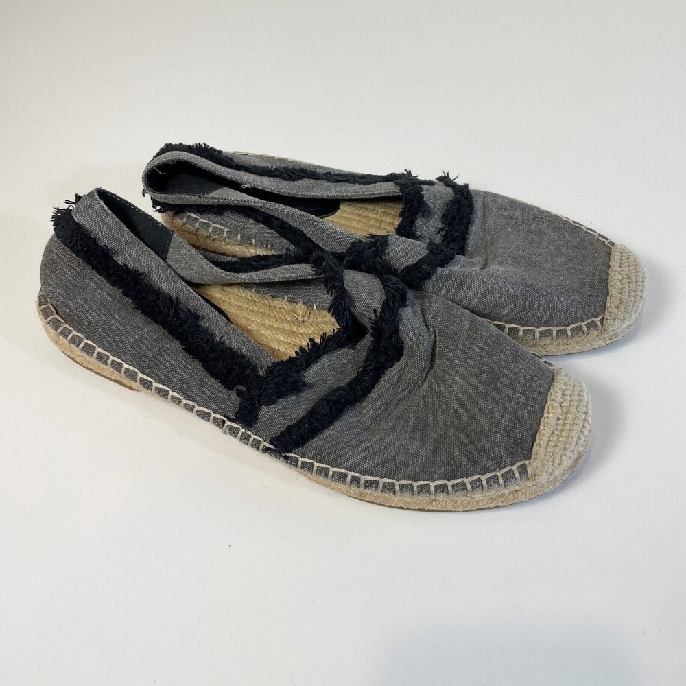 Joie Vivienne Espadrilles Slip On Flats Womens Size 9 Gray Fringe Canvas Casual